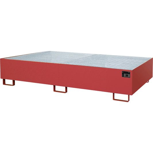 Base sump tray, 570 l sump capacity, LxWxH 2650 x 1300 x 300 mm, with grate, flame red.