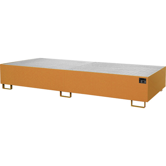 Base sump tray, 1000 l sump capacity, LxWxH 3250 x 1300 x 380 mm, with grate, yellow orange.