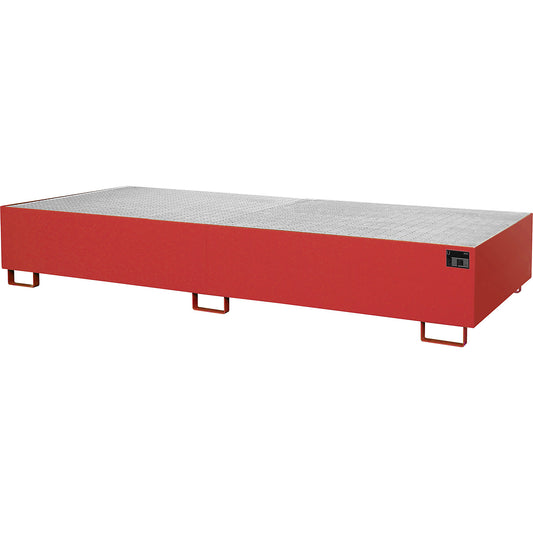 Base sump tray, 1000 l sump capacity, LxWxH 3250 x 1300 x 380 mm, with grate, flame red.