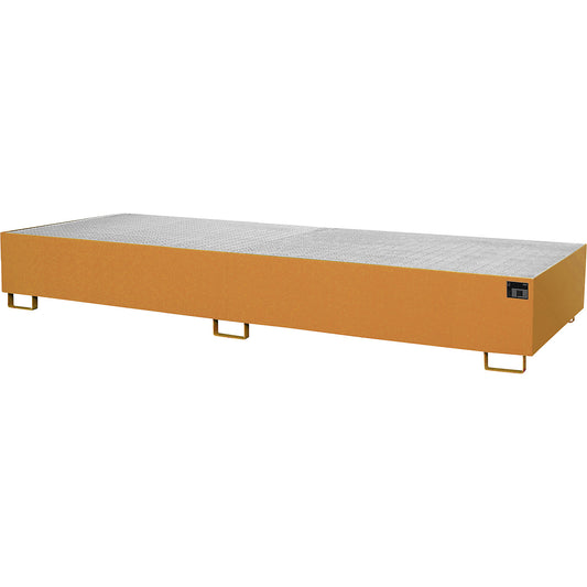 Base sump tray, 1000 l sump capacity, LxWxH 3550 x 1300 x 355 mm, with grate, yellow orange.