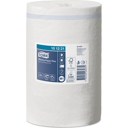 Strong multi-purpose mini centrefeed paper wipes, 2-ply, white, pack of 11 rolls, perforated.