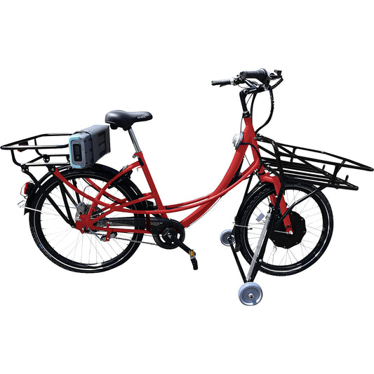 Cargo bike E01, with disc brakes front and rear, red, 7-speed gears.