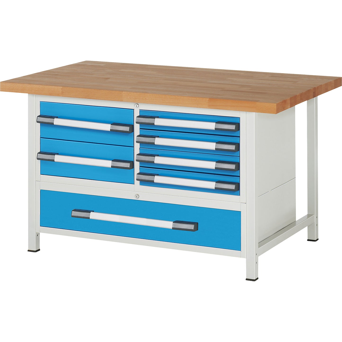 Workbench, Series 8000 frame construction, 7 drawers, WxD 1500 x 900 mm.