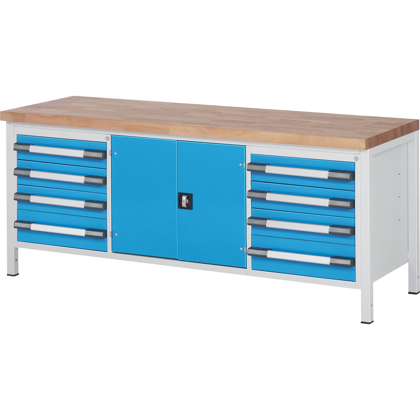 Workbench, Series 8000 frame construction, 8 drawers, 1 door compartment, WxD 2000 x 700 mm.