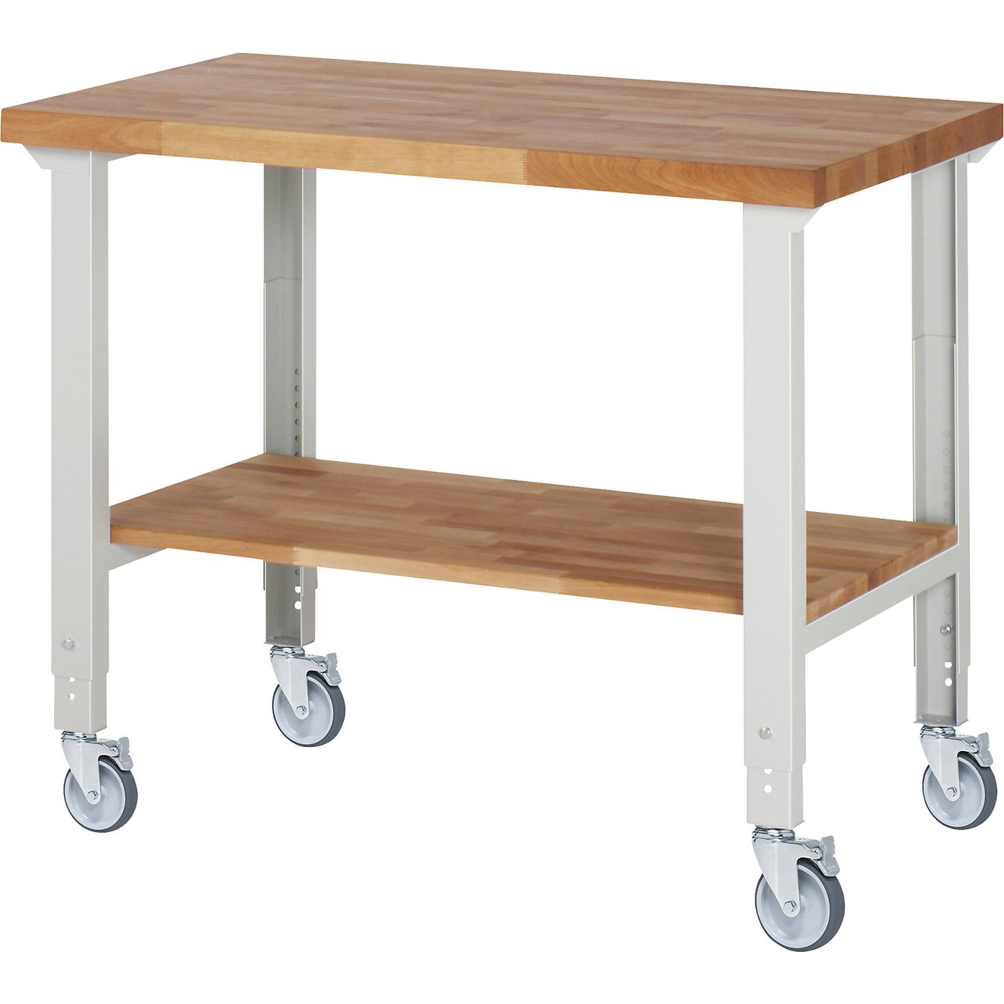 Mobile workbench series 7000, 4 swivel castors, shelf, worktop WxD 1250 x 700 mm.