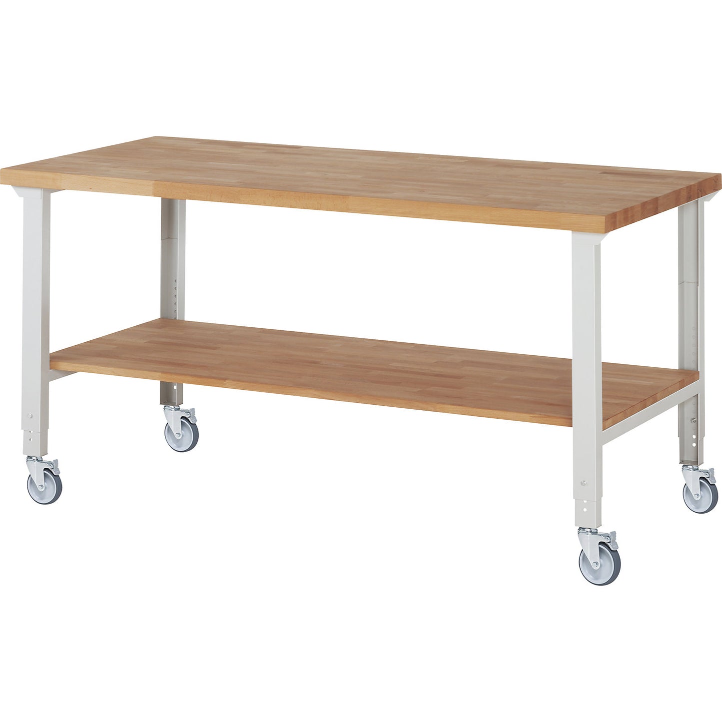 Mobile workbench series 7000, 4 swivel castors, shelf, worktop WxD 2000 x 900 mm.