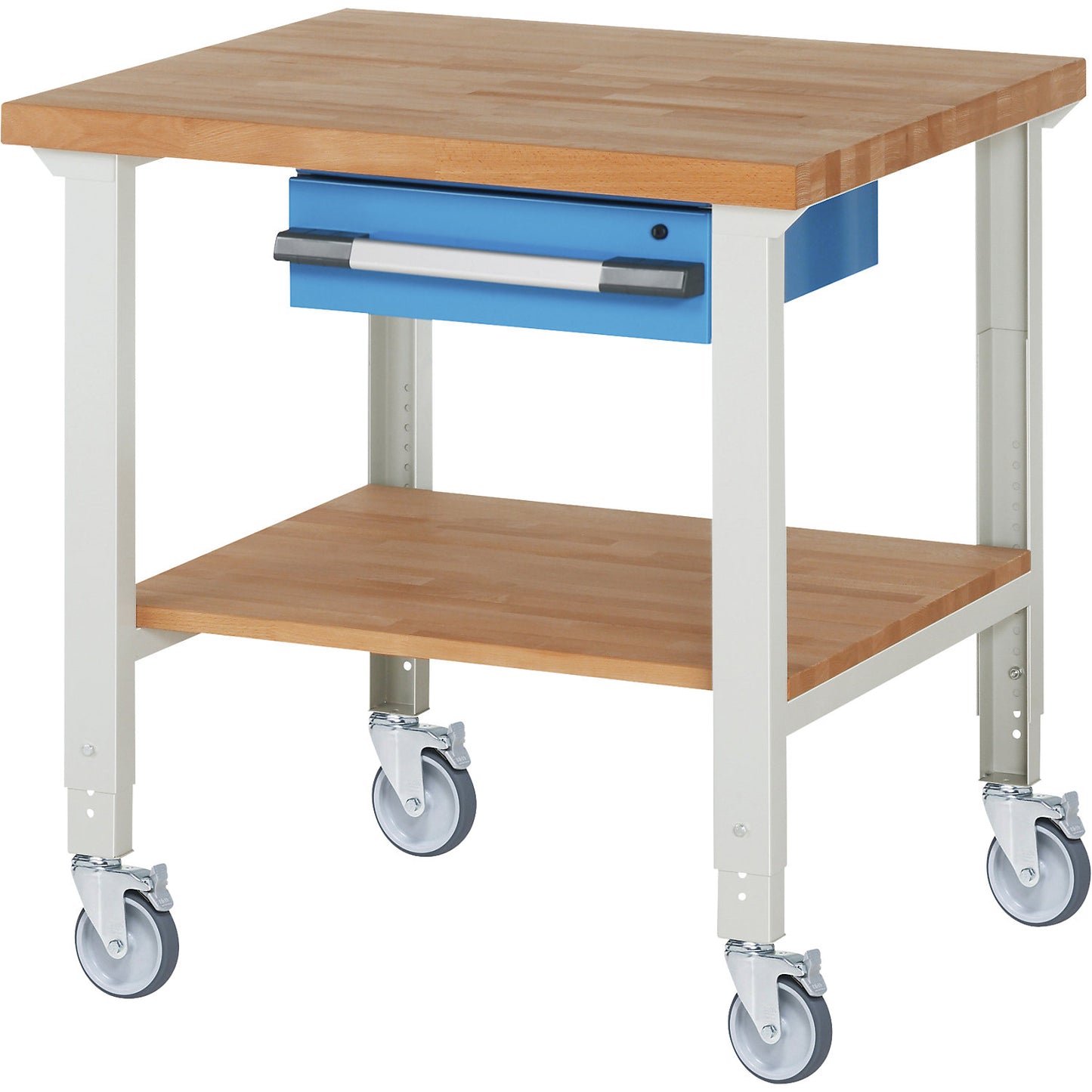 Mobile workbench series 7000, 4 swivel castors, 1 drawer, shelf, worktop WxD 1000 x 900 mm.