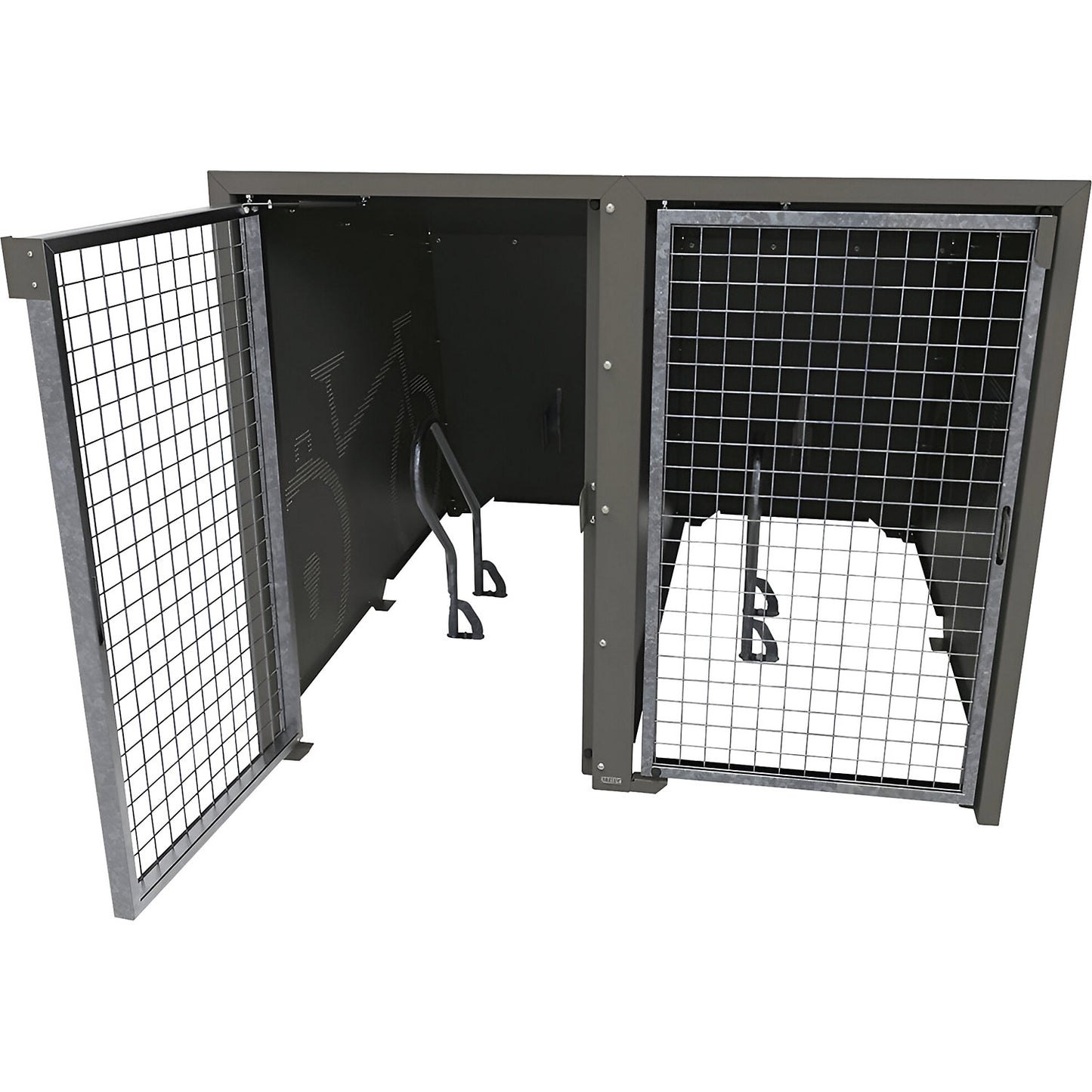 Berlin bicycle locker, standard module, 2 parking spots, charcoal, hot dip galvanised doors.