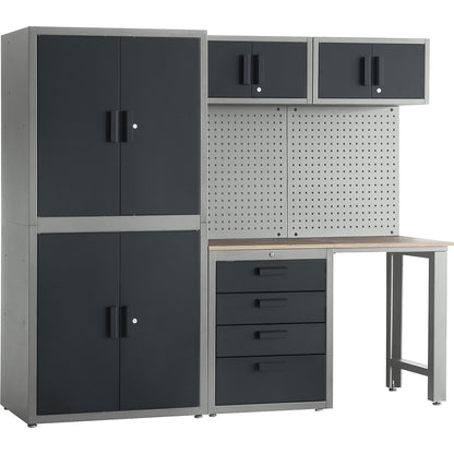 Complete workstation, multiplex worktop, height 1900 mm, light grey / charcoal.