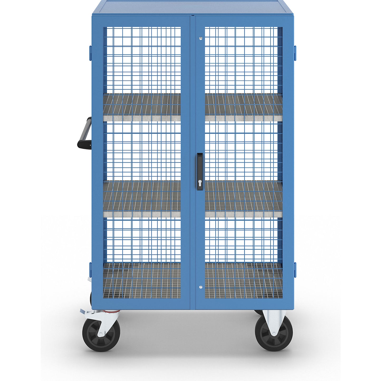 Gas cylinder cupboard, as trolley, max. load 500 kg, with 2 shelves.