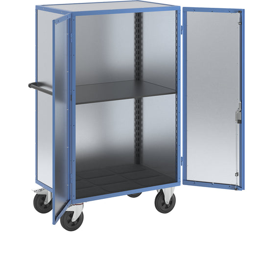 Cupboard trolley, hinged doors made of zinc plated sheet steel, with 1 shelf.