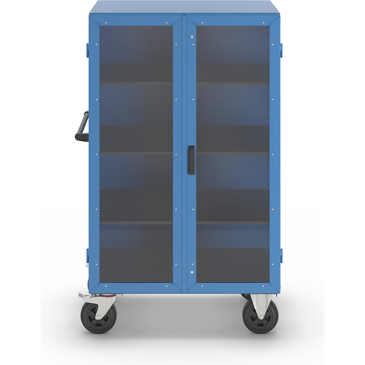 Cupboard trolley, hinged doors made of Makrolon®, with 3 shelves.