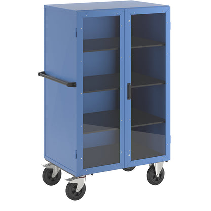 Cupboard trolley, hinged doors made of Makrolon®, with 3 shelves.