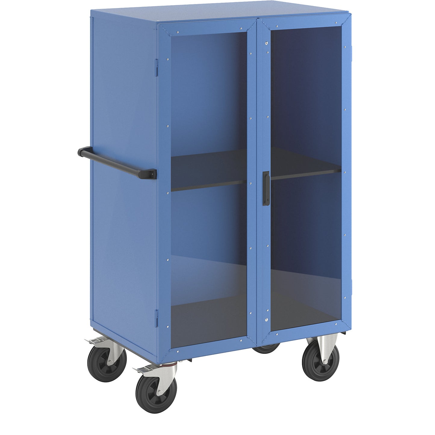 Cupboard trolley, hinged doors made of Makrolon®, with 1 shelf.