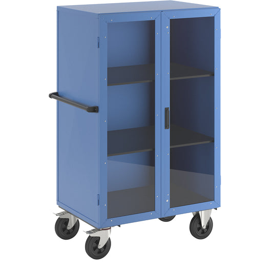 Cupboard trolley, hinged doors made of Makrolon®, with 2 shelves.