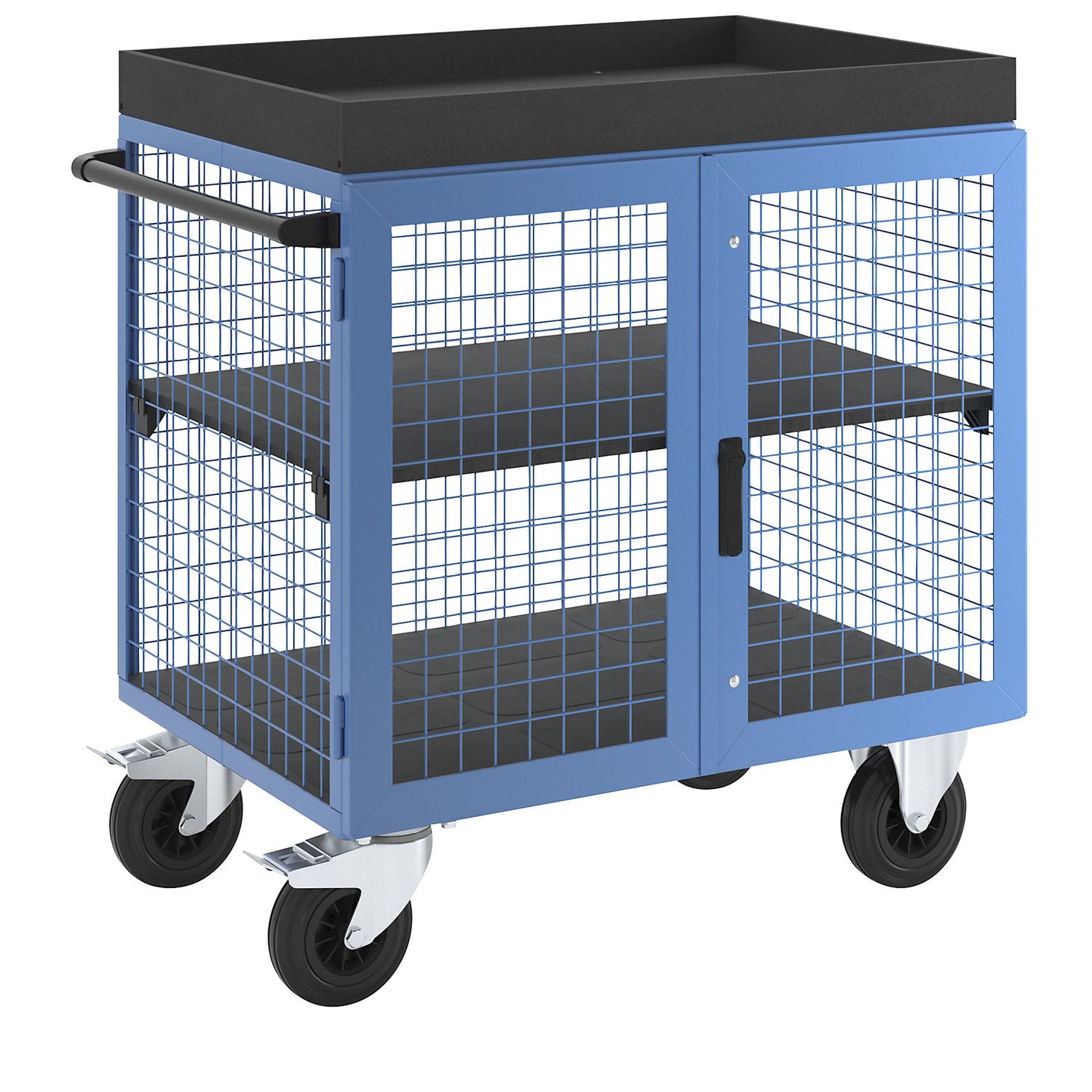 KOMPAKT cupboard trolley, front and sides made of steel mesh, with 1 shelf.