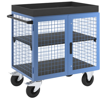 KOMPAKT cupboard trolley, front and sides made of steel mesh, with 1 shelf.