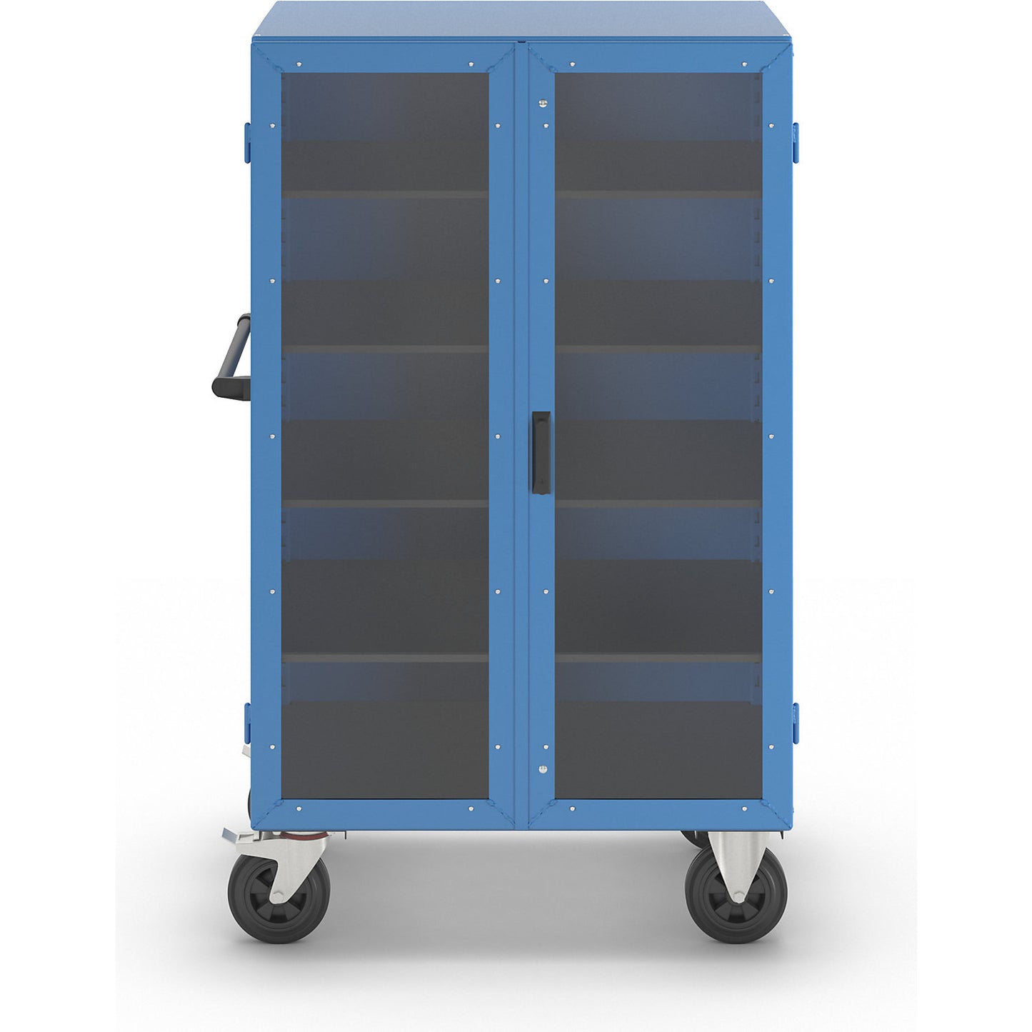 Cupboard trolley, hinged doors made of Makrolon®, with 4 shelves.