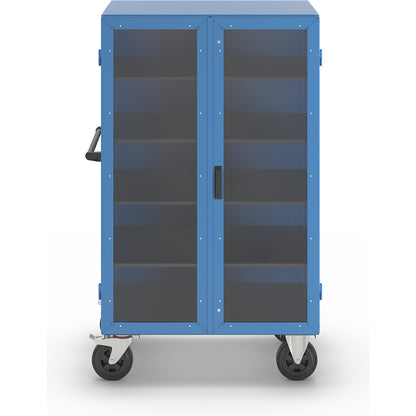 Cupboard trolley, hinged doors made of Makrolon®, with 4 shelves.