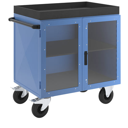 KOMPAKT cupboard trolley, sheet steel on 3 sides, doors with Makrolon® polycarbonate panels, with 1 shelf.