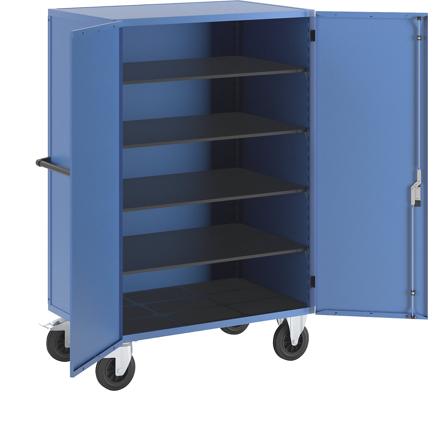Cupboard trolley, with double doors, lockable, with 4 shelves.