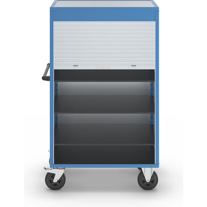 Cupboard trolley, roller shutter made of aluminium, with 3 shelves.