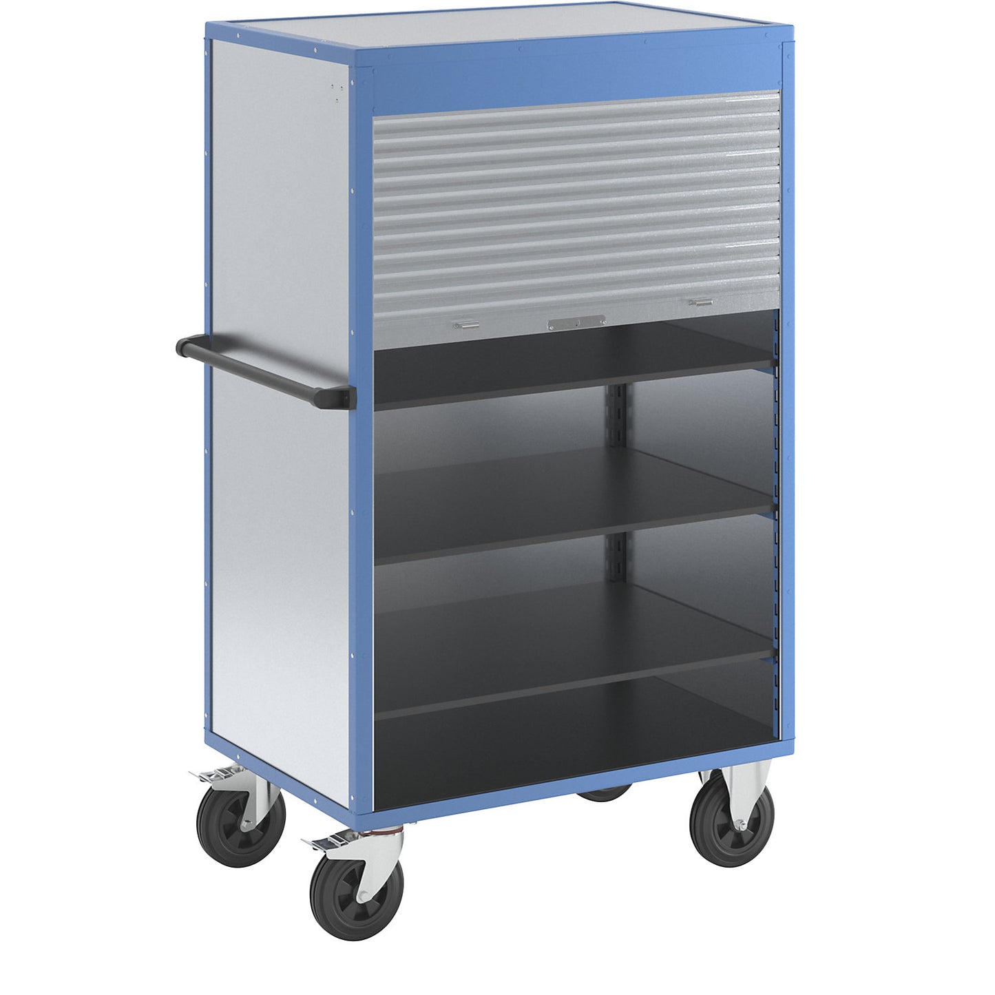 Cupboard trolley, roller shutter made of aluminium, with 3 shelves.