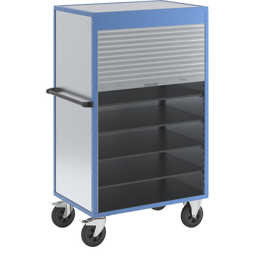 Cupboard trolley, roller shutter made of aluminium, with 4 shelves.