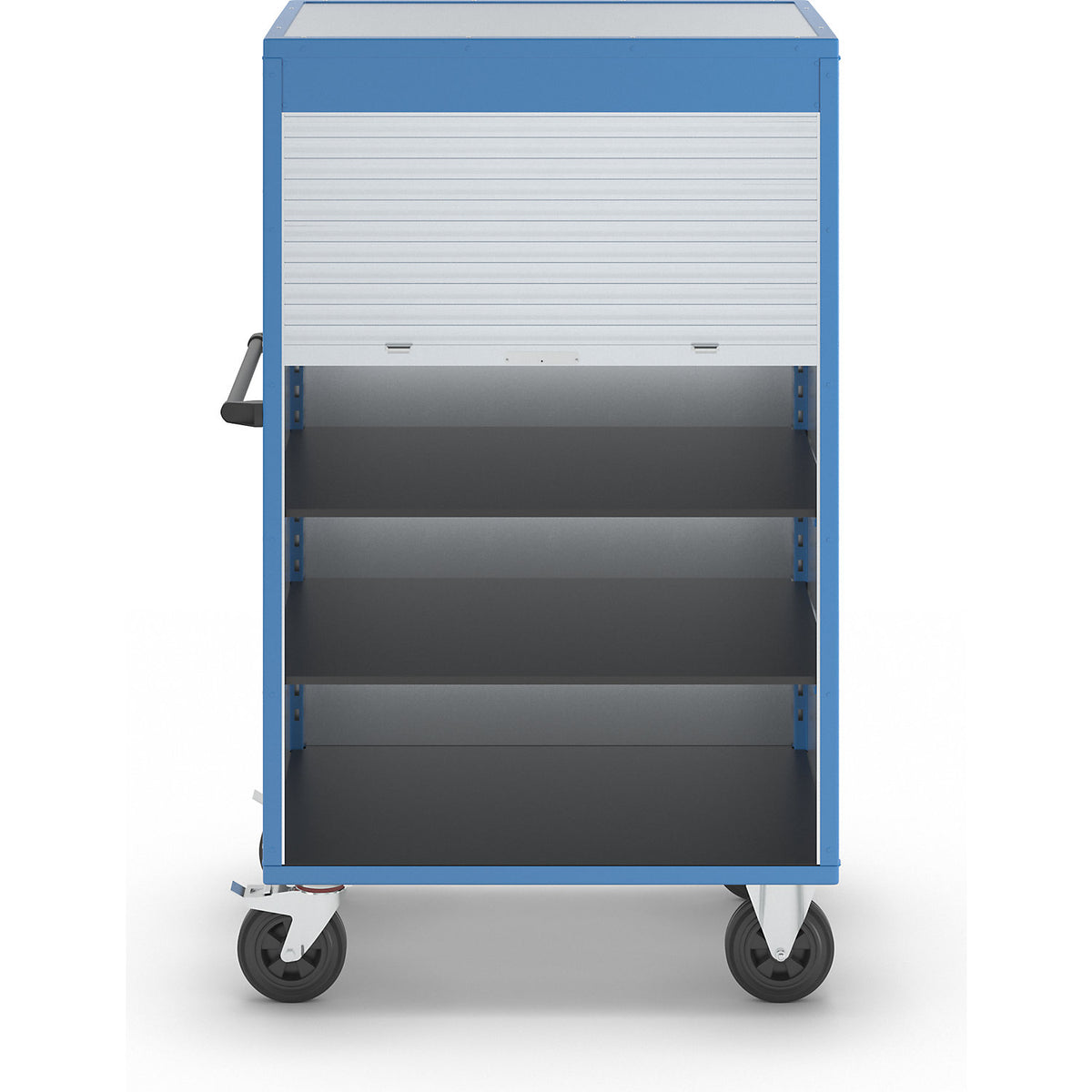 Cupboard trolley, roller shutter made of aluminium, with 2 shelves.