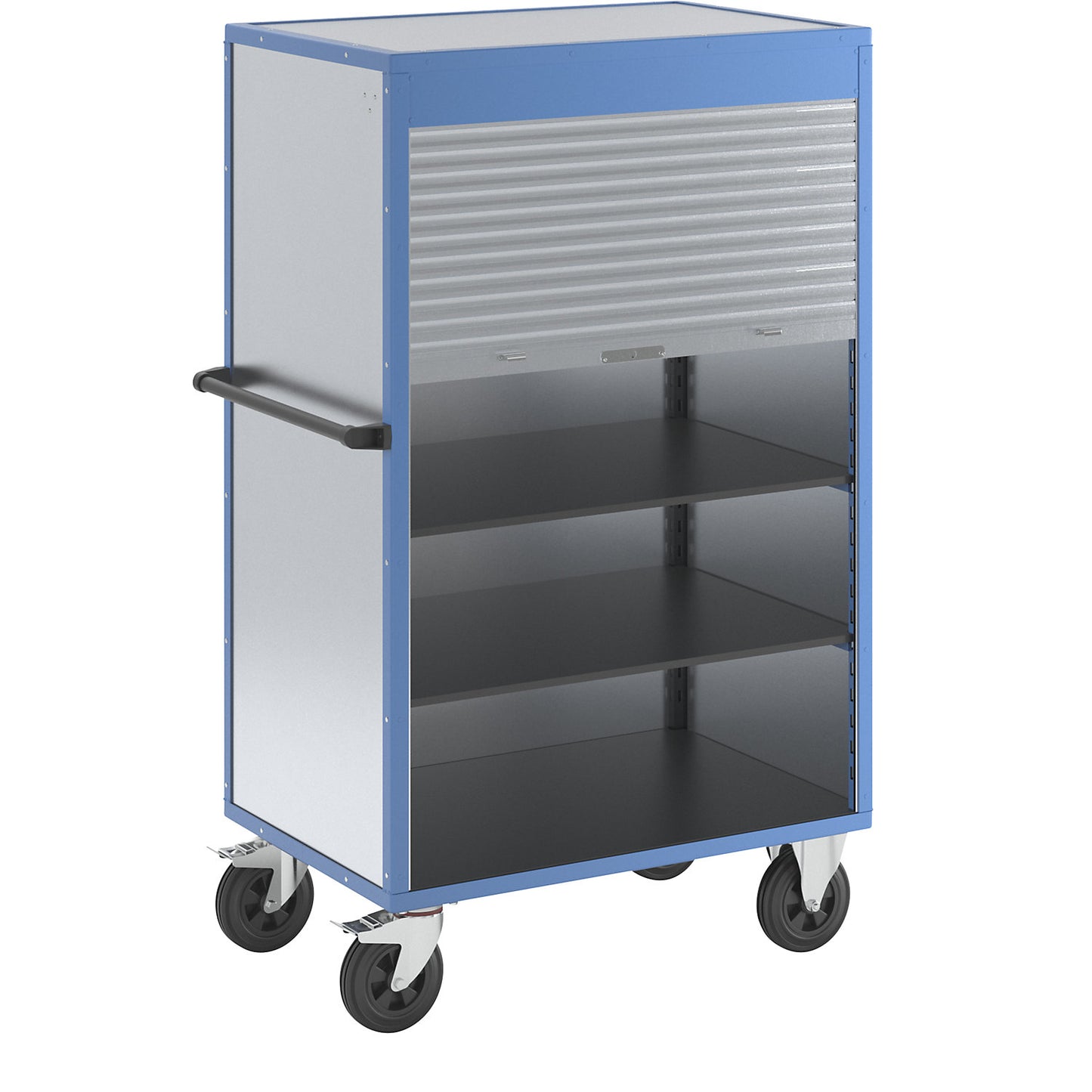 Cupboard trolley, roller shutter made of aluminium, with 3 shelves.