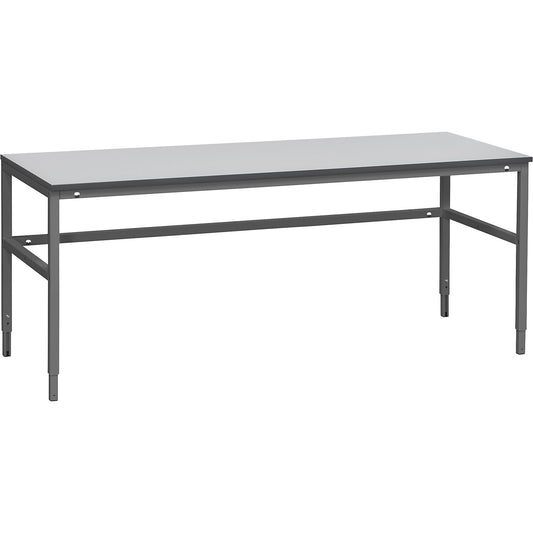 Embla work table, grey laminate, WxD 2000 x 800 mm, height 700 - 950 mm.