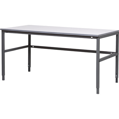 Embla work table, grey laminate, WxD 1600 x 800 mm, height 700 - 950 mm.