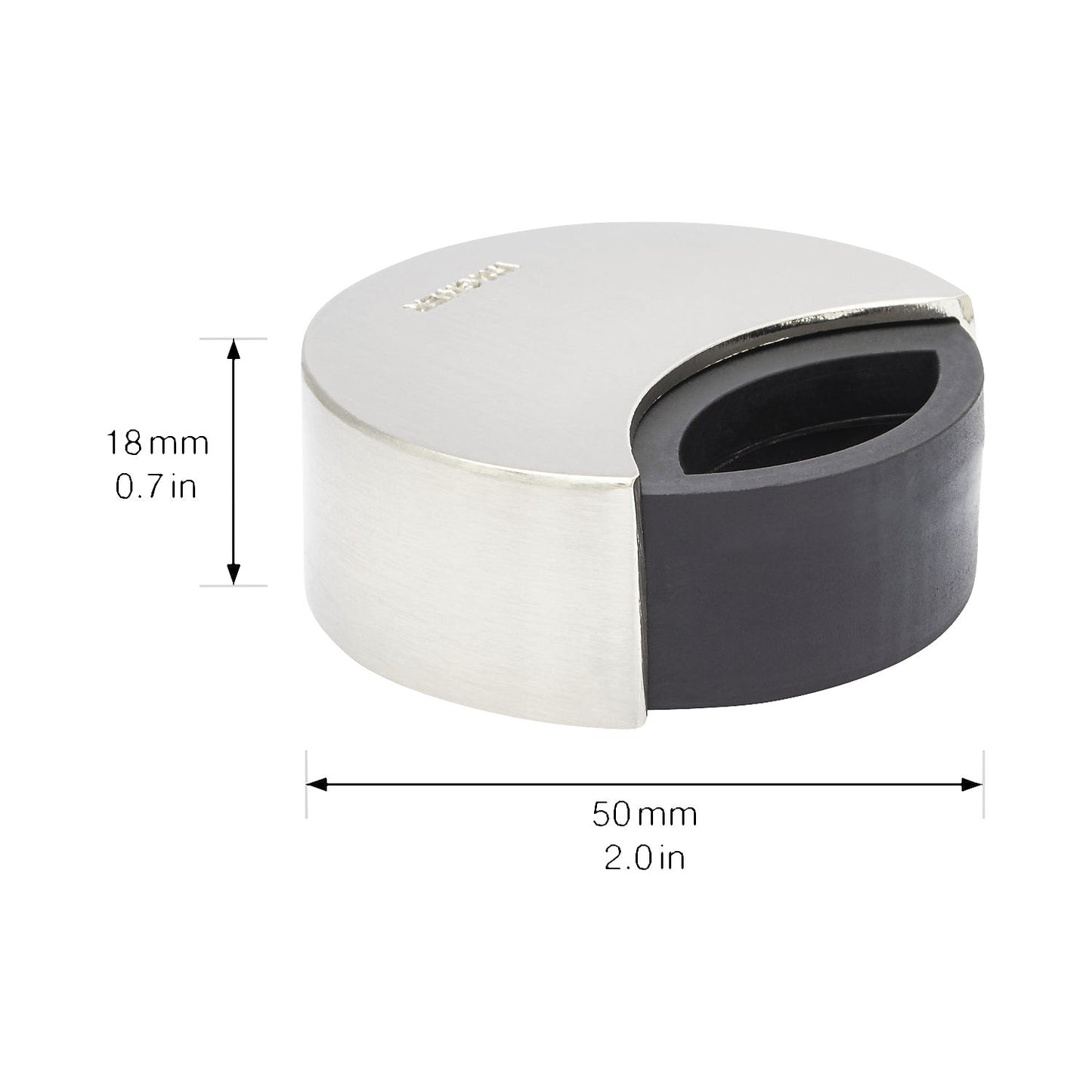 SOG floor mounted door stopper, to bolt in place or to set with adhesive, Ø 50 mm, H 18 mm.