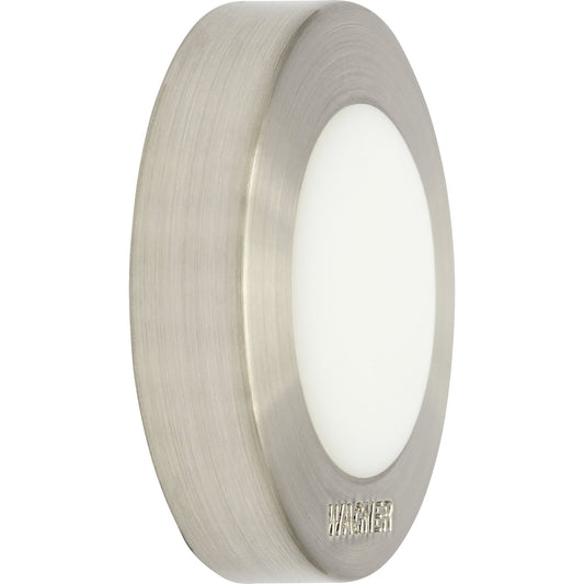 Designer wall mounted door stopper, Ø 38 mm, pack of 2, height 10 mm, stainless steel/white.