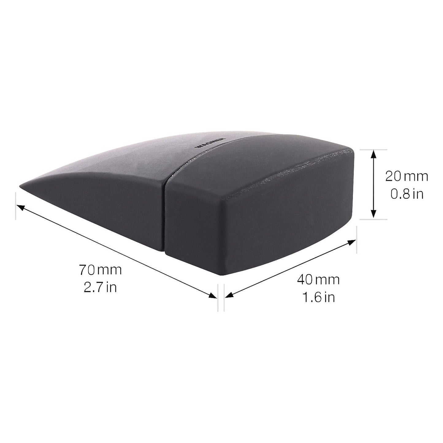 Floor mounted door stopper, LxWxH 63 x 38 x 20 mm, black.