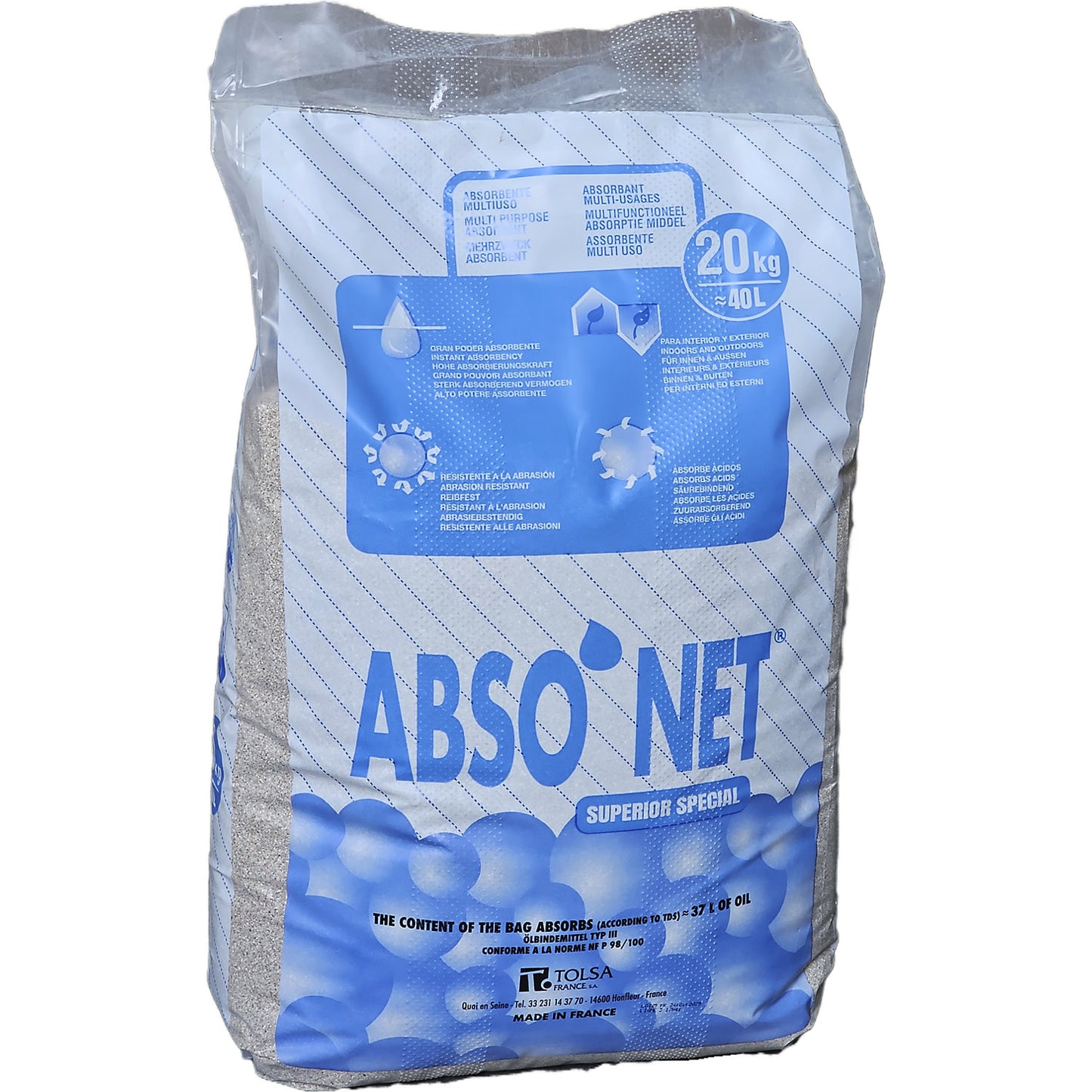 Universal absorbent granulate type III R fine grain, for porous surfaces/asphalt, in 20 kg sack, pack of 6.