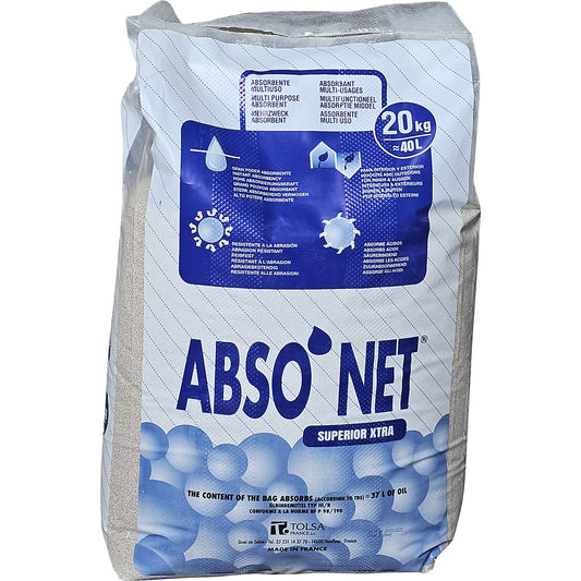 Universal absorbent granulate type III R extra fine grain, for finely pored surfaces, in a 20 kg sack, pack of 6.