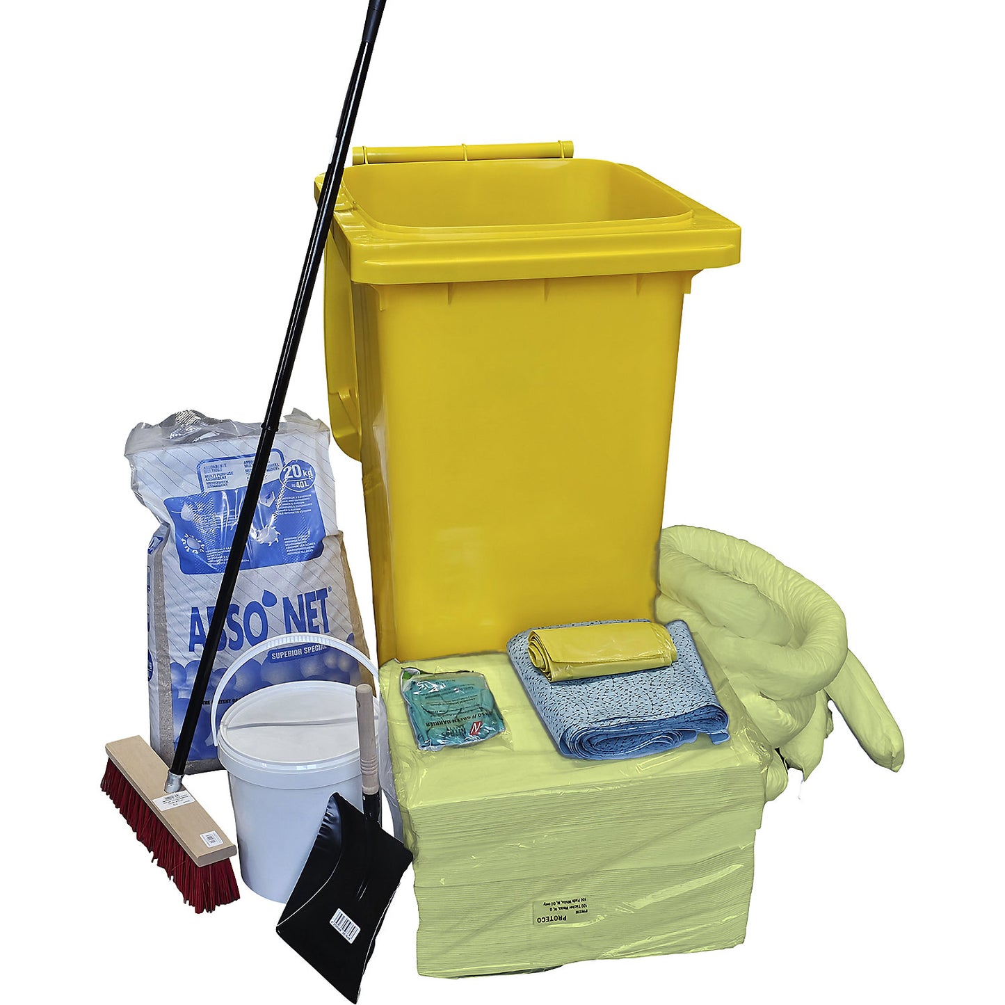 Spillage emergency kit, in a plastic drum, absorbs 200 litres, chemical version.
