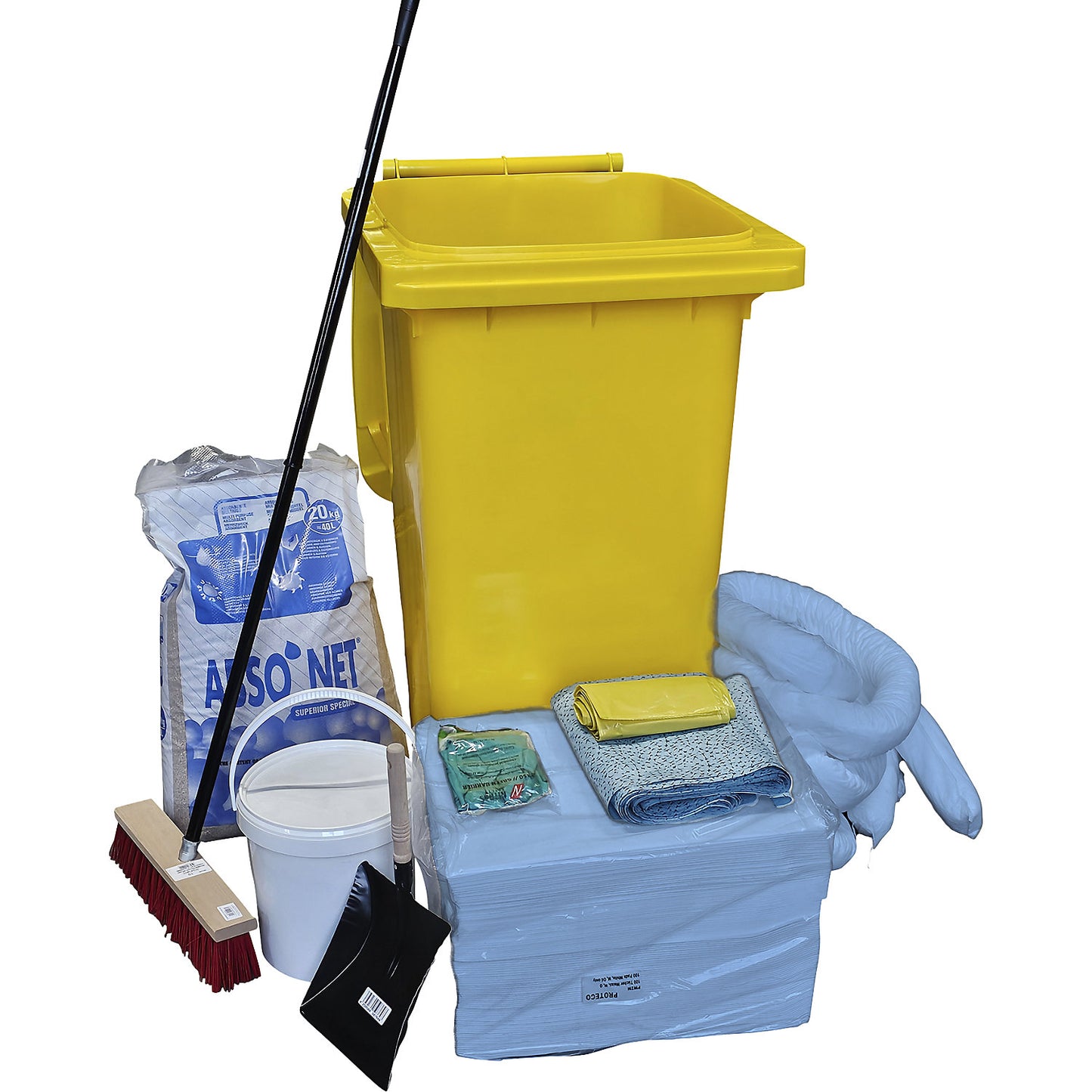 Spillage emergency kit, in a plastic drum, absorbs 200 litres, oil version, blue.
