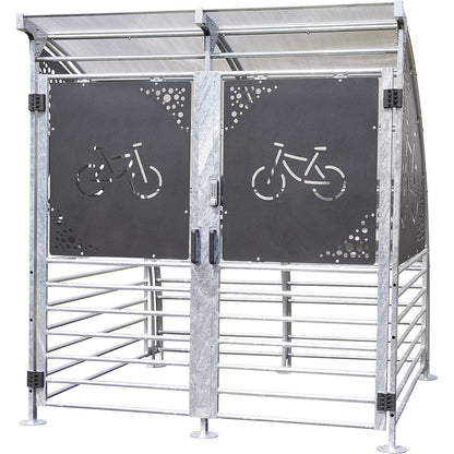 Lockable bicycle shelter, for 6 bicycles, HxW 2360 x 2260 mm, metal finish.