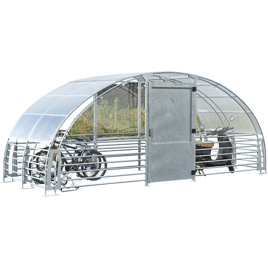 Enclosed shelter, HxW 2370 x 5840 mm, metal finish, standard unit, for 12 bicycles.