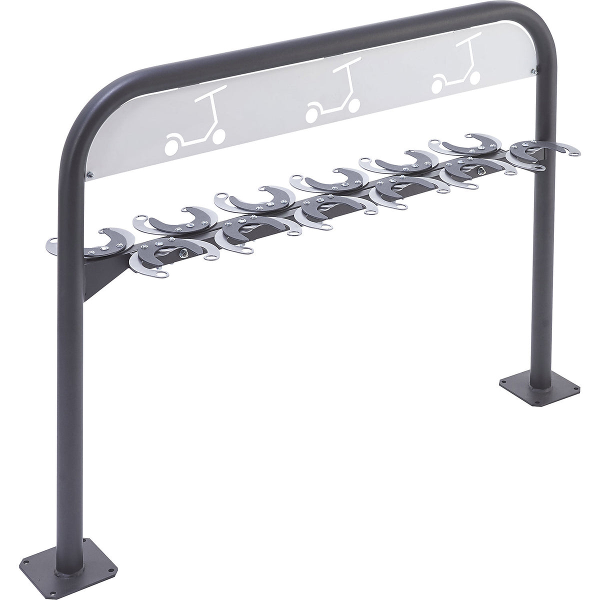 Pedal scooter stand, 12 parking spots, charcoal black.