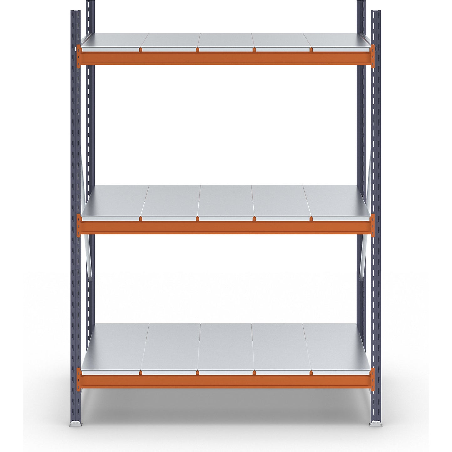 Wide span shelving unit, max. bay load 1600 kg, with steel sheet shelves, HxWxD 2000 x 1400 x 800 mm, standard shelf unit.