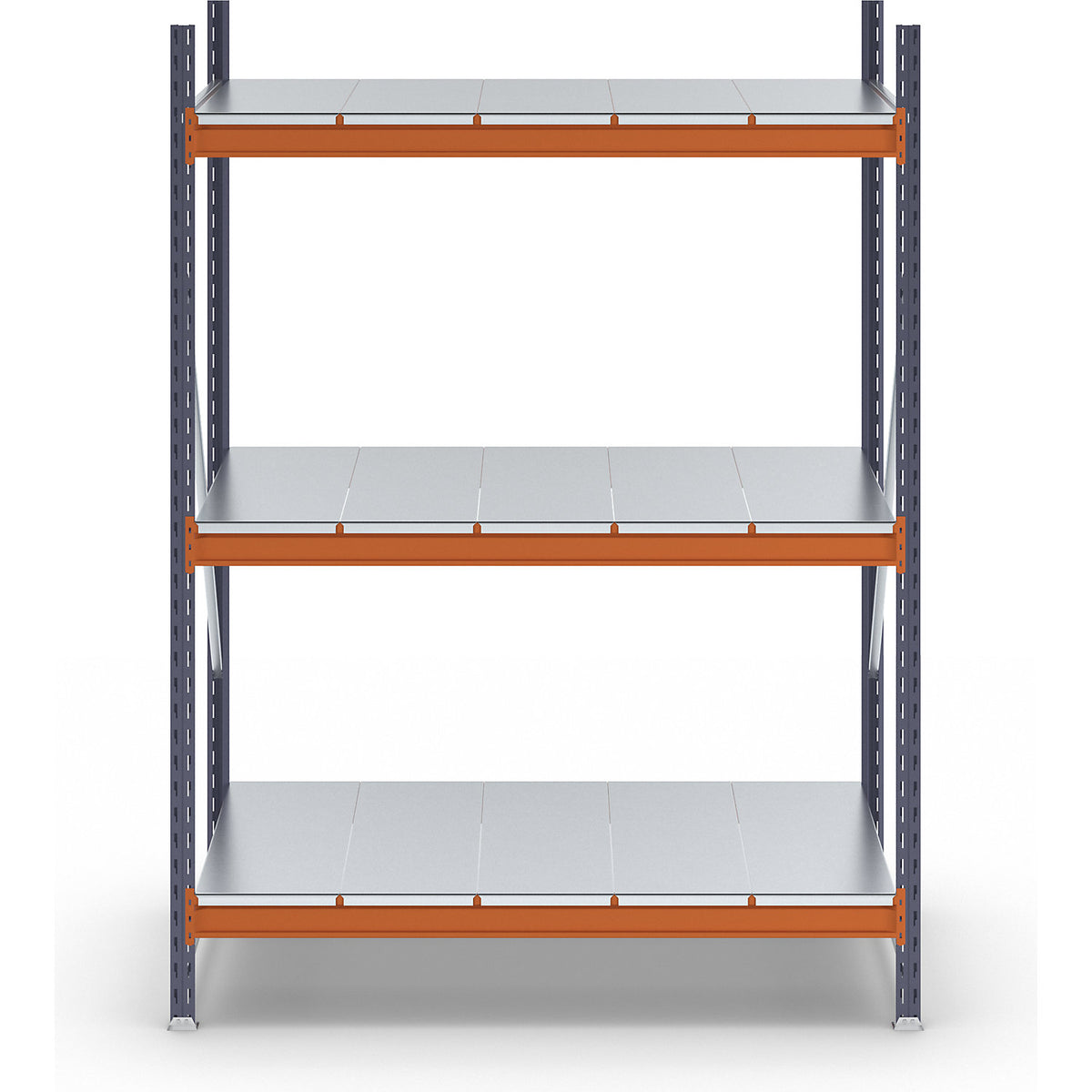 Wide span shelving unit, max. bay load 1600 kg, with steel sheet shelves, HxWxD 2000 x 1400 x 800 mm, standard shelf unit.