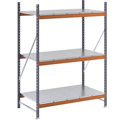 Wide span shelving unit, max. bay load 1600 kg, with steel sheet shelves, HxWxD 2000 x 1400 x 800 mm, standard shelf unit.
