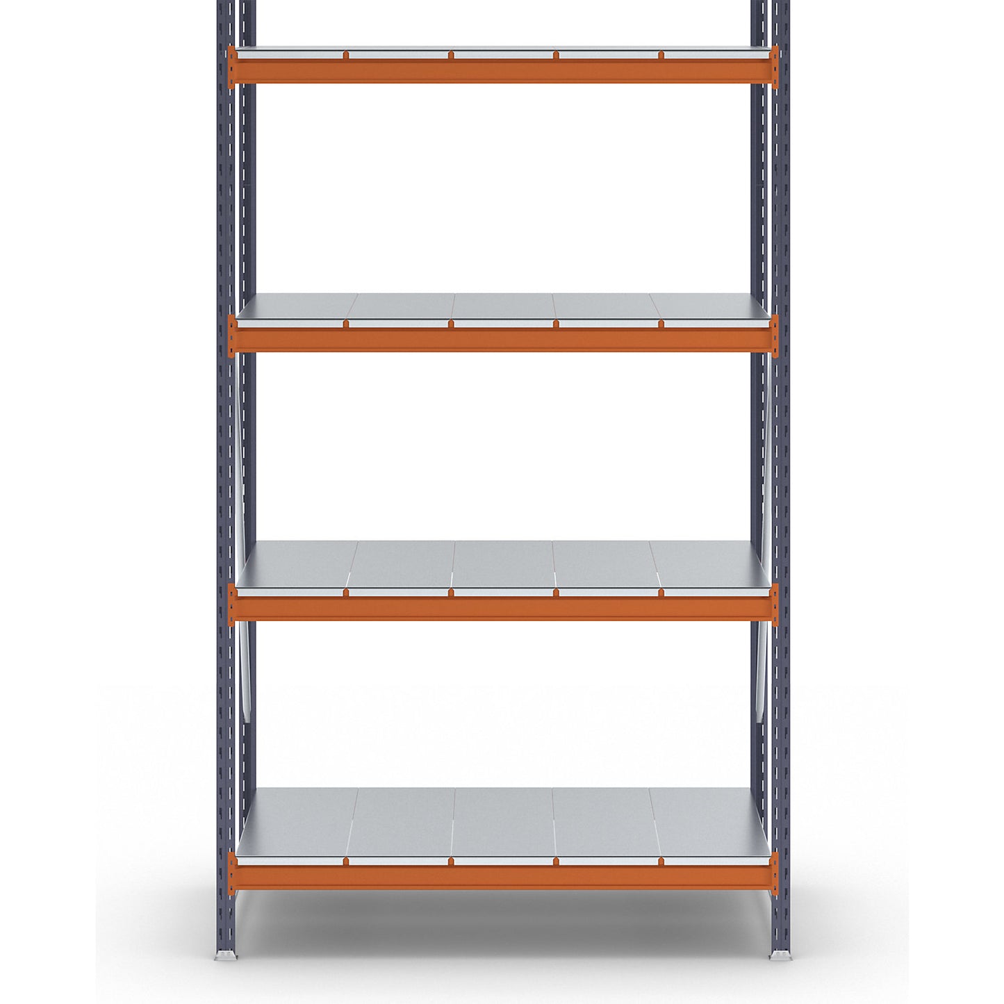 Wide span shelving unit, max. bay load 1600 kg, with steel sheet shelves, HxWxD 2500 x 1400 x 800 mm, standard shelf unit.