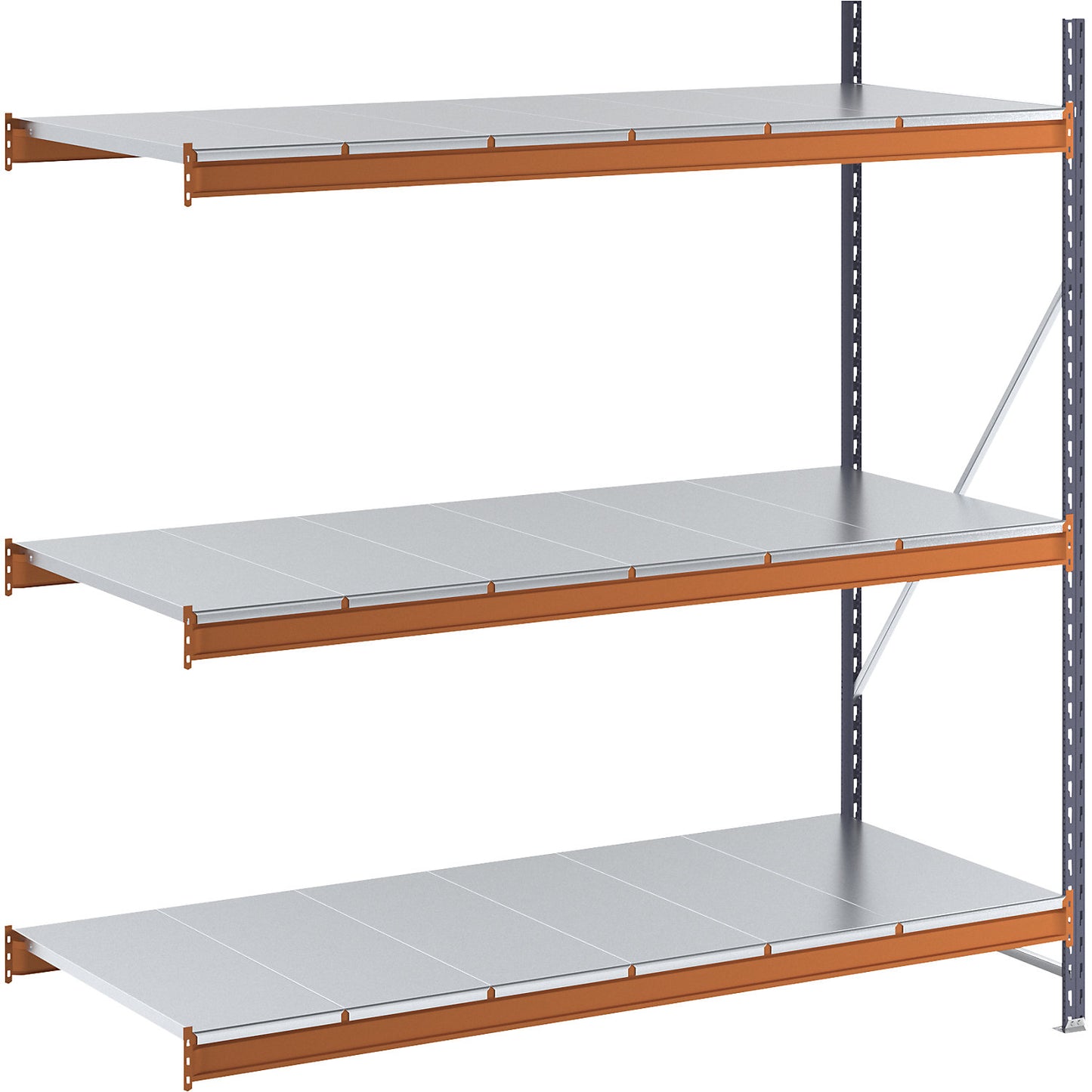 Wide span shelving unit, max. bay load 1600 kg, with steel sheet shelves, HxWxD 2000 x 1900 x 800 mm, extension shelf unit.