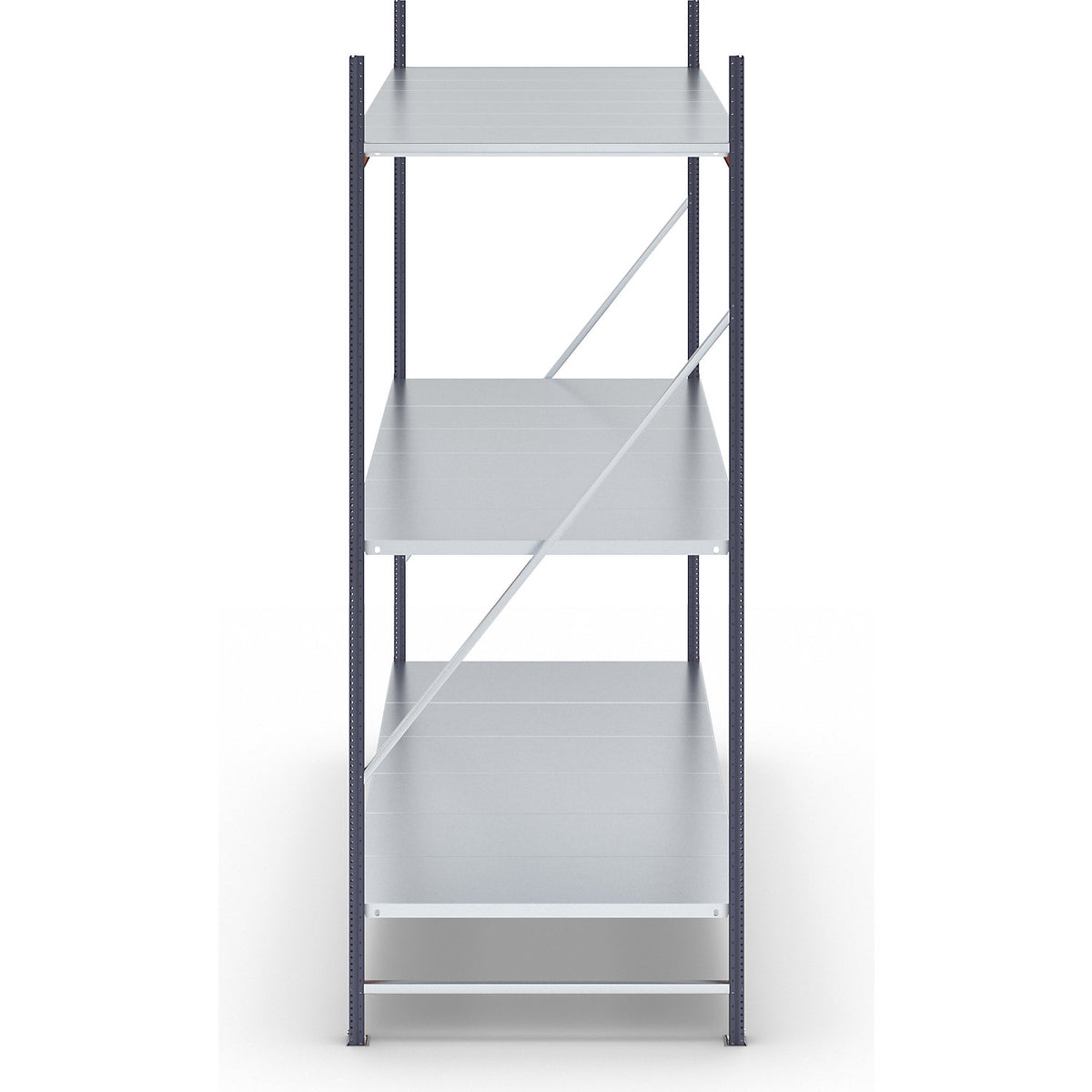 Wide span shelving unit, max. bay load 1600 kg, with steel sheet shelves, HxWxD 2000 x 1900 x 800 mm, standard shelf unit.