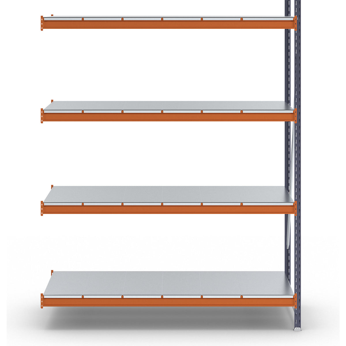 Wide span shelving unit, max. bay load 1600 kg, with steel sheet shelves, HxWxD 2500 x 1900 x 800 mm, extension shelf unit.