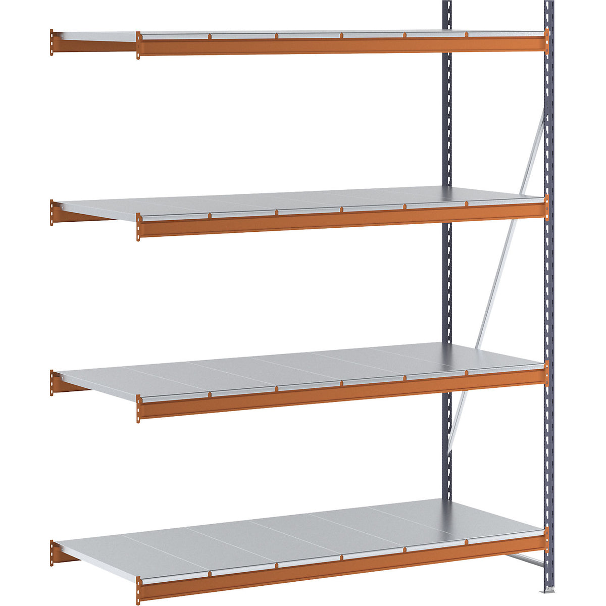 Wide span shelving unit, max. bay load 1600 kg, with steel sheet shelves, HxWxD 2500 x 1900 x 800 mm, extension shelf unit.